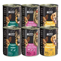 Super Beno GRAIN-FREE DOG TREATS įvairių skonių šunų skanėstai padaže 6x415 g