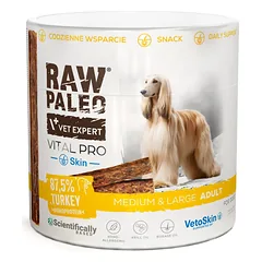 RAW PALEO Vital Pro Skin Coat Turkey Medium Large 100g monoproteininis funkcionalus skanėstas odai ir kailiui šunims