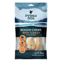 PrimaDog Rough Chews Turkey-Sea Buckthorn kramtomas kaulas šunims su kalakutienos ir šaltalankių įdaru, burnos higienai, 105 g