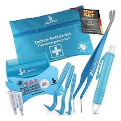 BluePet Zeckenentferner Notfall Set 10teilig mit Zeckenhaken, Zeckenkarte