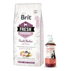 Brit Fresh Chicken & Potato Puppy Healthy Growth 12kg + LAB V Lašišų aliejus šunims ir katėms 1000ml