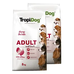 TROPIDOG Premium Adult Small Breeds su kalakutiena ir ryžiais 2x8kg