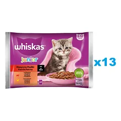 WHISKAS Junior 52x85g Classic Meals drėgnas kačiukų ėdalas su jautiena ir vištiena