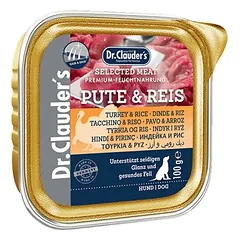 DR. CLAUDER’S drėgnas maistas suaugusiems šunims su kalakutiena ir ryžiais, sveikai odai ir kailiui, 12x100g