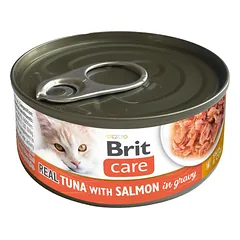 BRIT Care Cat Real Tuna with Salmon in Gravy 80 g tunų ir lašišų filė sultinyje, drėgnas kačių maistas