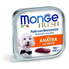 Monge Fresh paštetas ir gabaliukai su antiena, drėgnas maistas šunims 100 g parduotuvėje petreon.lt