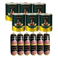 Hektor 6x1240g Naminiai paukščiai + Premium Hektor šunų ėdalo batonėlis su paukštiena 6x900g