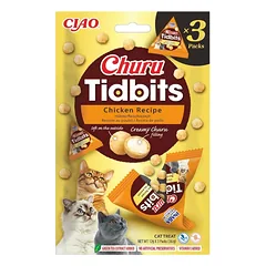INABA Cat Churu Tidbits Chicken Recipe 3x12g minkšti ir kreminiai skanėstai su vištiena ir lašiša katėms