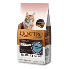 Quattro Collagen Senior sausas pašaras su balta žuvimi ir kriliumi senyvoms katėms