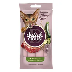 DELICKCIOUS kreminiai skanėstai su ėriena ir ryžiais suaugusioms katėms (4x15 g), 60 g