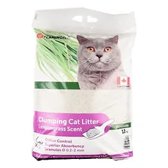 Flamingo Cat Litter Lemongrass sukantys kašėių tualeto smėlis su citrinų kvapu, 12 kg