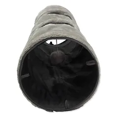 Magic Cat Tunnel Plush Grey minkštas sulankstomas tunelis katėms su traškančia medžiaga ir angomis, 120×24 cm — 3 nuotrauka