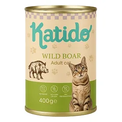 KATIDO Adult Cat Wild Boar 400 g šernas su lašišų aliejumi katėms