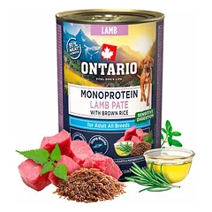 Ontario Adult Monoprotein paštetas su ėriena ir rudaisiais ryžiais, drėgnas maistas šunims 400 g