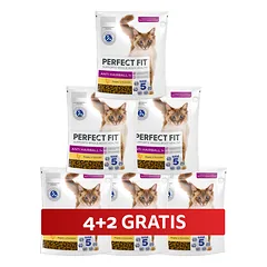 PERFECT FIT Antihairball 1+ 6 x 750 g visavertis sausas pašaras suaugusioms katėms, turintis daug vištienos, 4+2 GRATIS.