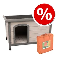 Spar-Komplettset: Trixie Natura Flachdach-Hundehütte Classic mit Isolierung