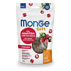 Monge Gift Cat Filled & Crunchy Sterilised Duck And Cranberries skanėstas sterilizuotoms katėms su antiena ir spanguolėmis, 60 g