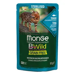 Monge BWild Sterilised konservai katėms su tunu, 85 g