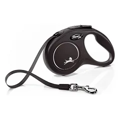 FLEXI New classic S tape automatinis pavadėlis šunims iki 15kg, juosta 5m, juodas