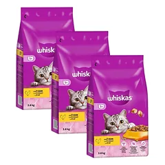 WHISKAS Adult 11,4kg (3x3,8kg) - sausas ėdalas suaugusioms katėms su gardžia vištiena