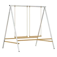 Vištų žaidimų konstrukcija su 2 reguliuojamomis sūpynėmis, sidabro ir natūralios medienos, 102 × 87 × 110 cm — 1 nuotrauka