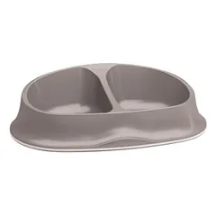 StefanPlast Ciotole Chic dviguba plastikinė dubenėliui šunims ir katėms, su neslystančiu kraštu, šviesiai pilkai ruda, 2×0.25 l
