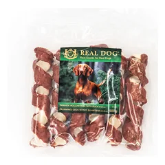 Real Dog SNACKS Žaliaminės odos ritinys su antiena 500g
