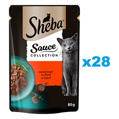 SHEBA Sauce Collection 28x85 g drėgnas visavertis ėdalas suaugusioms katėms su jautiena padaže