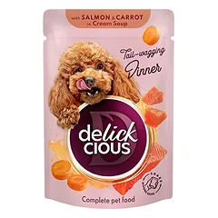 Delickcious juostelės su lašiša ir morkomis kreminėje sriuboje šunims, 85 g photo
