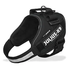 Julius-K9 ekonominis rinkinys: IDC Powergeschirr petnešos, juodos + Julius-K9 guminis dvigubas pavadėlis, Dideliems 26–45 kg — 4 nuotrauka