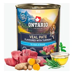 Konservuotas šunų maistas - Ontarijo veršienos paštetas su ciberžole, 800 g