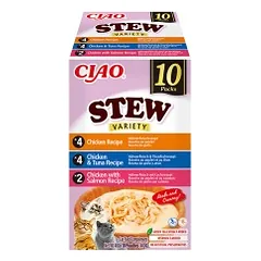 Ciao Stew troškinys su vištiena, tunu ir lašiša skanėstas katėms, 10x40 g