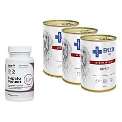 ENZO VET Hepatic nuo kepenų ligų šunims 3x400g + LAB-V Hepato Protect 45 kapsulės