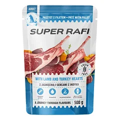 SUPER RAFI z jagnięciną i sercami z indyka 5x500 g mokra karma dla psów