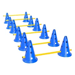 Agility rinkinys šunims: 6 kliūtys su 12 kūgių, su nešimo krepšiu, mėlynas/geltonas