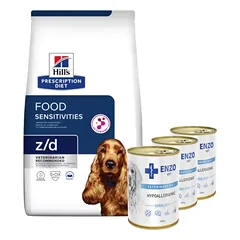 HILL'S PD Prescription Diet Canine z/d Food Sensitivities 3kg + ENZO VET Hipoalerginė dieta su kalakutiena šunims 3x400g