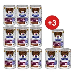HILL'S Prescription Diet Canine i/d Low Fat Digestive Care troškinys šunims su vištiena ir daržovėmis, 9 x 354 g + 3 skardinės NEMOKAMAI!