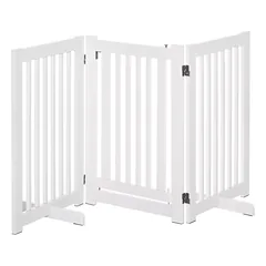 Laisvai stovinti apsauginė tvorelė šunims su durelėmis, sulankstoma, 3 dalių, laiptams, durims, virtuvei, koridoriui, 155x76 cm, balta