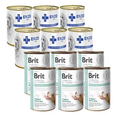 BRIT GF veterinarinės dietos šunims Struvite 6x400g + ENZO VET Inkstų dietos inkstų ligoms gydyti su jautiena šunims 6x400g