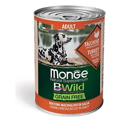 Monge BWild Adult Turkey, Pumpkin & Zucchini begrūdžiai konservai šunims padaže