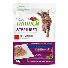 Natural Trainer Cat Sterilised Beef konservai katėms su jautiena 85g 12vnt