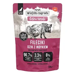 WIEJSKA ZAGRODA Monoproteinowa Fileciki Mix smaków Dzik z indykiem i Jeleń z tuńczykiem Leśne smaki 24x280 g mokra karma dla psa