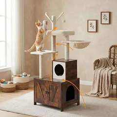 Kačių draskyklė Relaxdays 10053563_1502, su kraiko dėžės spintele, 60 × 150 × 49 cm — 5 nuotrauka