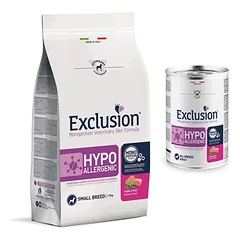 Jautriam mažam šuniui — Exclusion Hypo Mini kiauliena: 2 kg sausas + 4 konservai