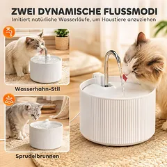 Keraminis gertuvės fontanėlis katėms ir šunims, 2,2 l, su 4 pakopų filtru ir tylia pompa, baltas — 5 nuotrauka