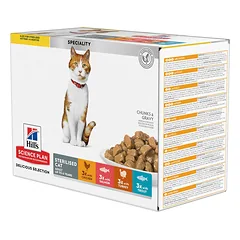 HILL'S Science Plan Feline Young Adult Sterilised Cat Multipack su vištiena, su upėtakiu, su tunu, su lašiša 12x85 g