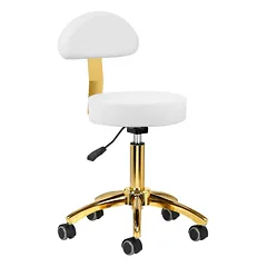 Activ AM - 304G Gold White - auksinė kirpimo kėdė/taburetė su aukščio reguliavimu, nuimama atlošu, balta