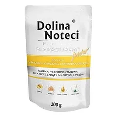 Dolina Noteci PREMIUM mažoms veislėms JUNIOR su vištienos skrandukais ir veršienos kepenėlėmis paketėlis 100g