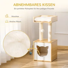 Namelis katei su platforma, sizalio stulpais, pagalvėle ir žaislu, 35x35x81 cm, katėms iki 4,5 kg, ąžuolo spalvos — 5 nuotrauka