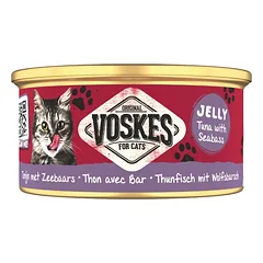 VOSKES Jelly Tuna with Seabass 85 g tunas su jūros lydeka želė, papildomas maistas katėms